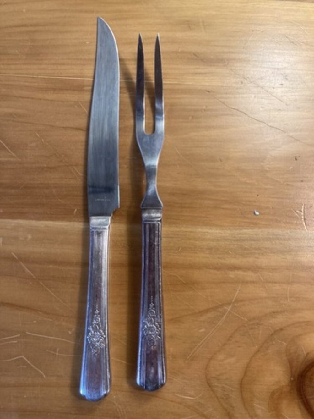 VTG Carver Set Stainless Utensils Cutlery 2 Piece Meat Fork Knife Floral